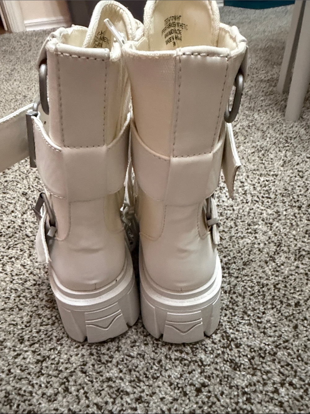 Dolls Kill White Combat Moto Boots with Buckle Straps - Picture 3 of 3